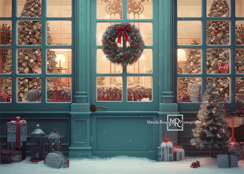 Kate Blue Christmas Storefront Backdrop Designed by Mandy Ringe Photography