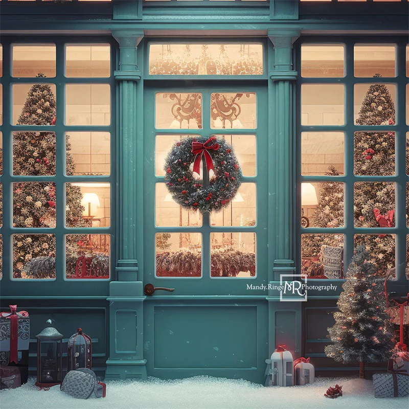Kate Blue Christmas Storefront Backdrop Designed by Mandy Ringe Photography - Image 2