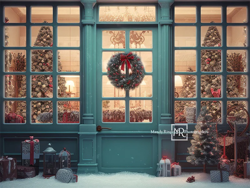 Kate Blue Christmas Storefront Backdrop Designed by Mandy Ringe Photography - Image 3