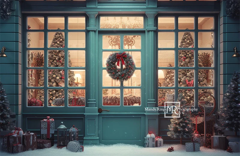 Kate Blue Christmas Storefront Backdrop Designed by Mandy Ringe Photography - Image 4
