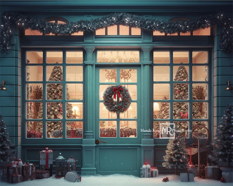 Kate Blue Christmas Storefront Backdrop Designed by Mandy Ringe Photography - Image 6