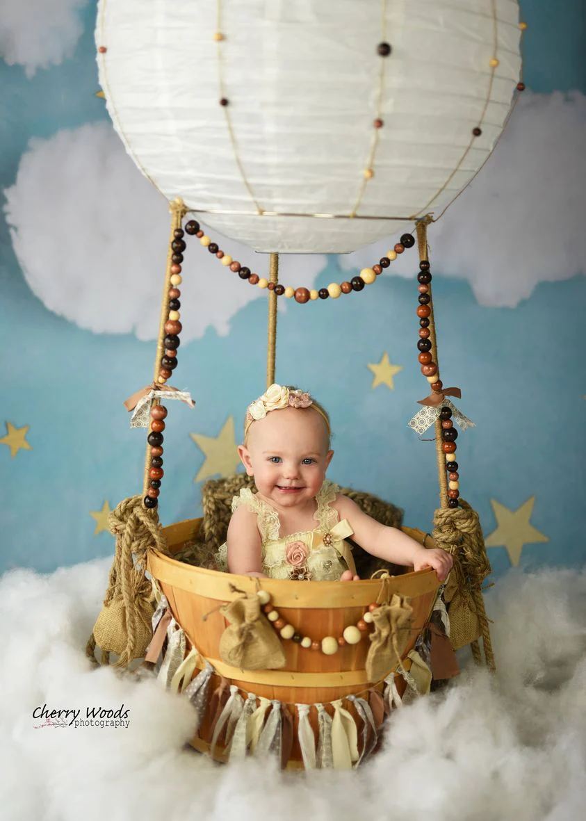 Kate Blue Cotton Candy Cloud with Stars Backdrop Designed By Rose Abbas - Image 3