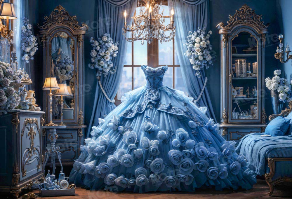 Kate Blue Dress Flower Bedroom Backdrop Designed by GQ - Image 2