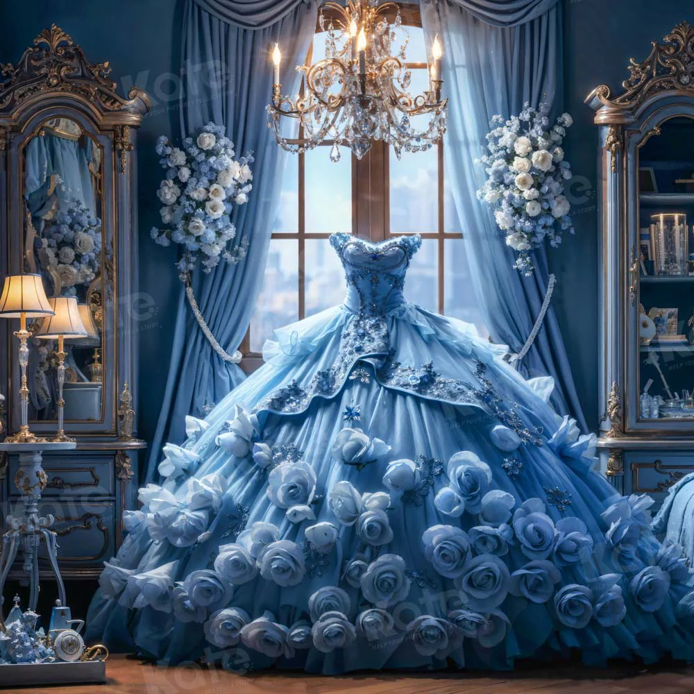 Kate Blue Dress Flower Bedroom Backdrop Designed by GQ - Image 4