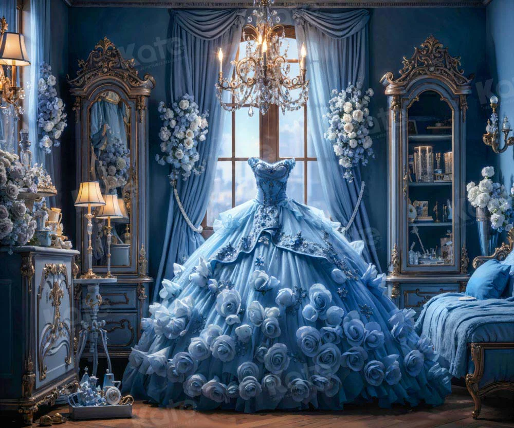 Kate Blue Dress Flower Bedroom Backdrop Designed by GQ - Image 5