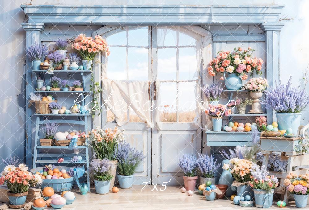 Kate Blue Easter Flowers Door Backdrop Designed by Chain Photography - Image 2