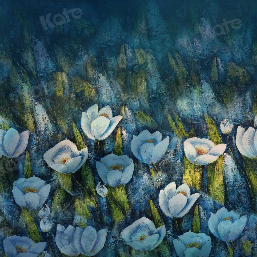 Kate Blue Fine Art Oil Painting White Flower Backdrop for Photography - Image 2