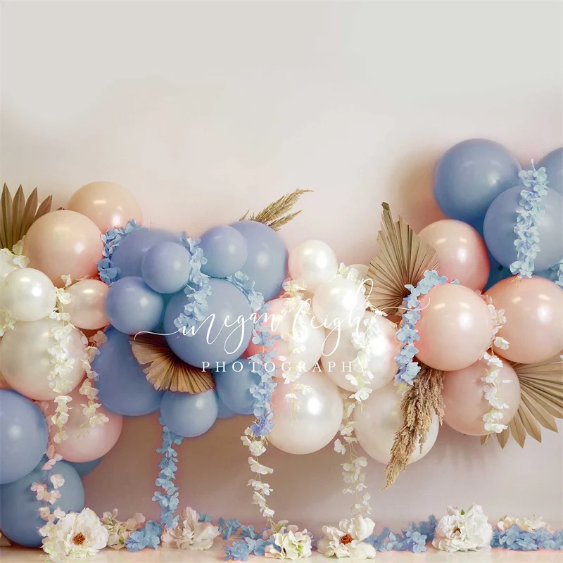 Kate Blue Floral Balloons Garland Backdrop Designed by Megan Leigh Photography - Image 2