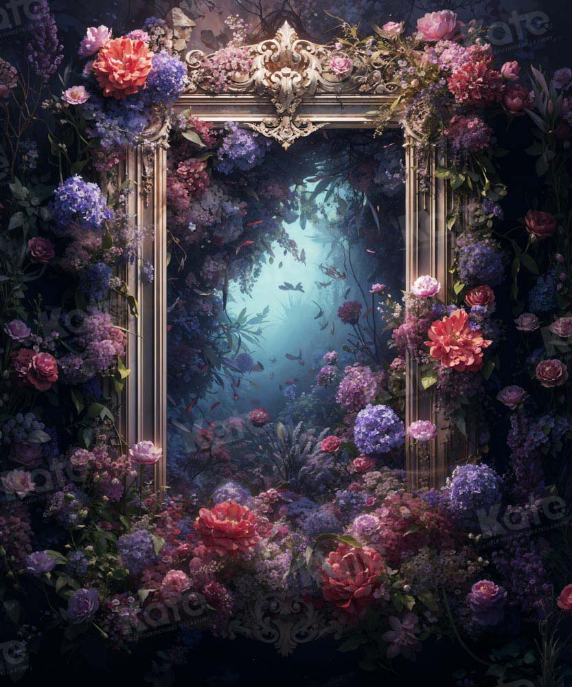 Kate Blue Floral Mirror Backdrop Designed by Chain Photography - Image 3