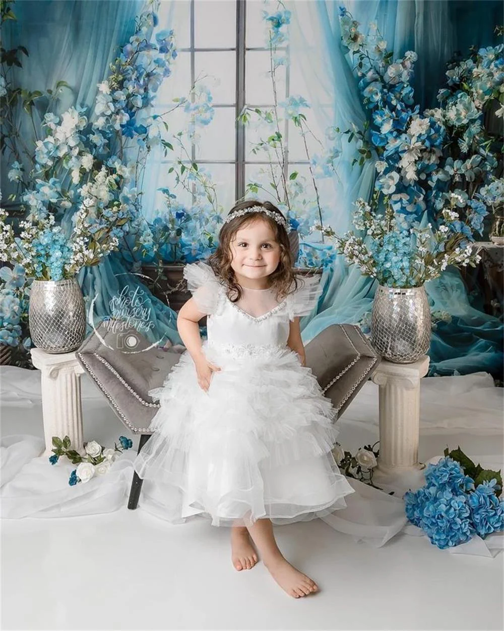 Kate Blue Flower Curtain Window Room Spring Fleece Backdrop Designed by Emetselch - Image 12