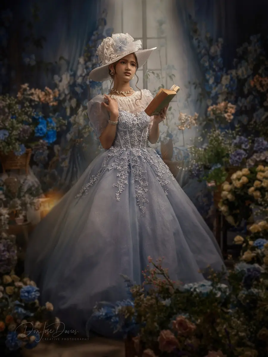 Kate Blue Flower Curtain Window Room Spring Fleece Backdrop Designed by Emetselch - Image 5