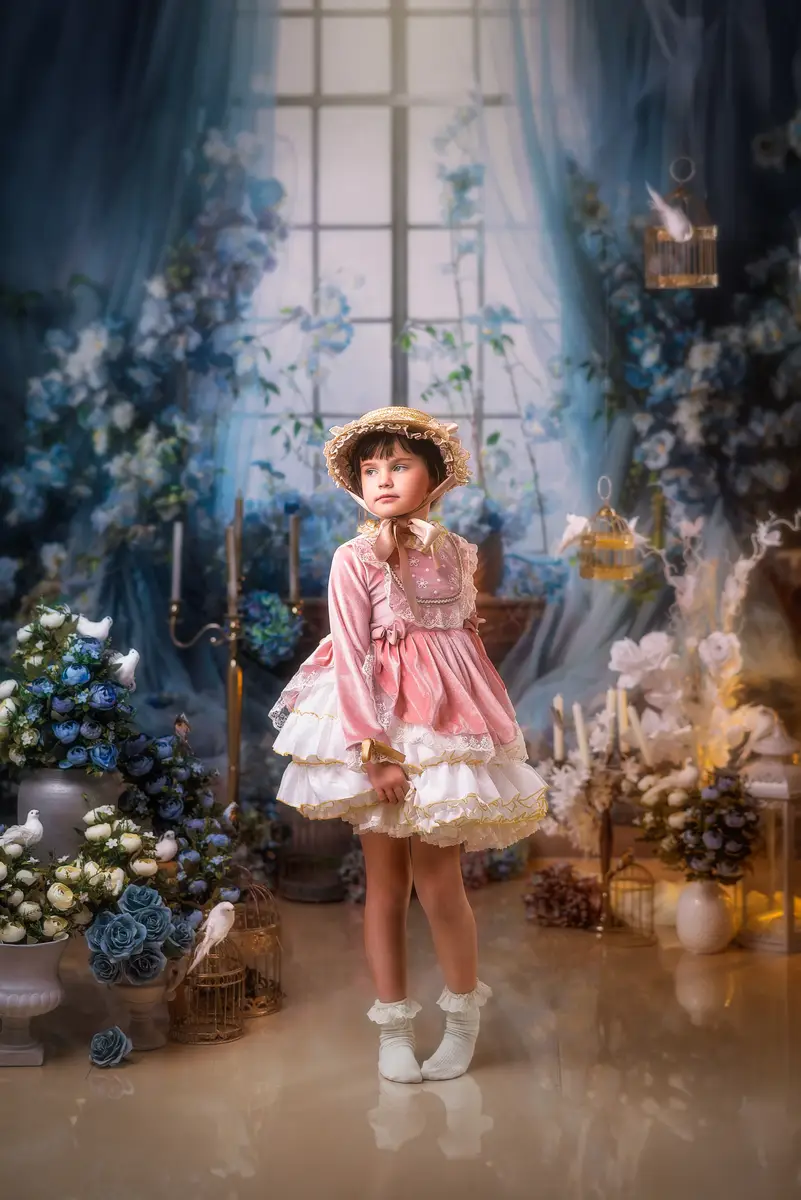 Kate Blue Flower Curtain Window Room Spring Fleece Backdrop Designed by Emetselch - Image 6