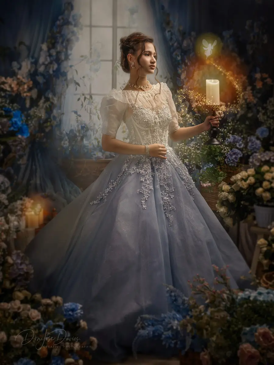 Kate Blue Flower Curtain Window Room Spring Fleece Backdrop Designed by Emetselch - Image 7