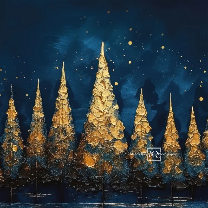 Kate Blue&Gold Holiday Trees Backdrop Designed by Mandy Ringe Photography - Image 2