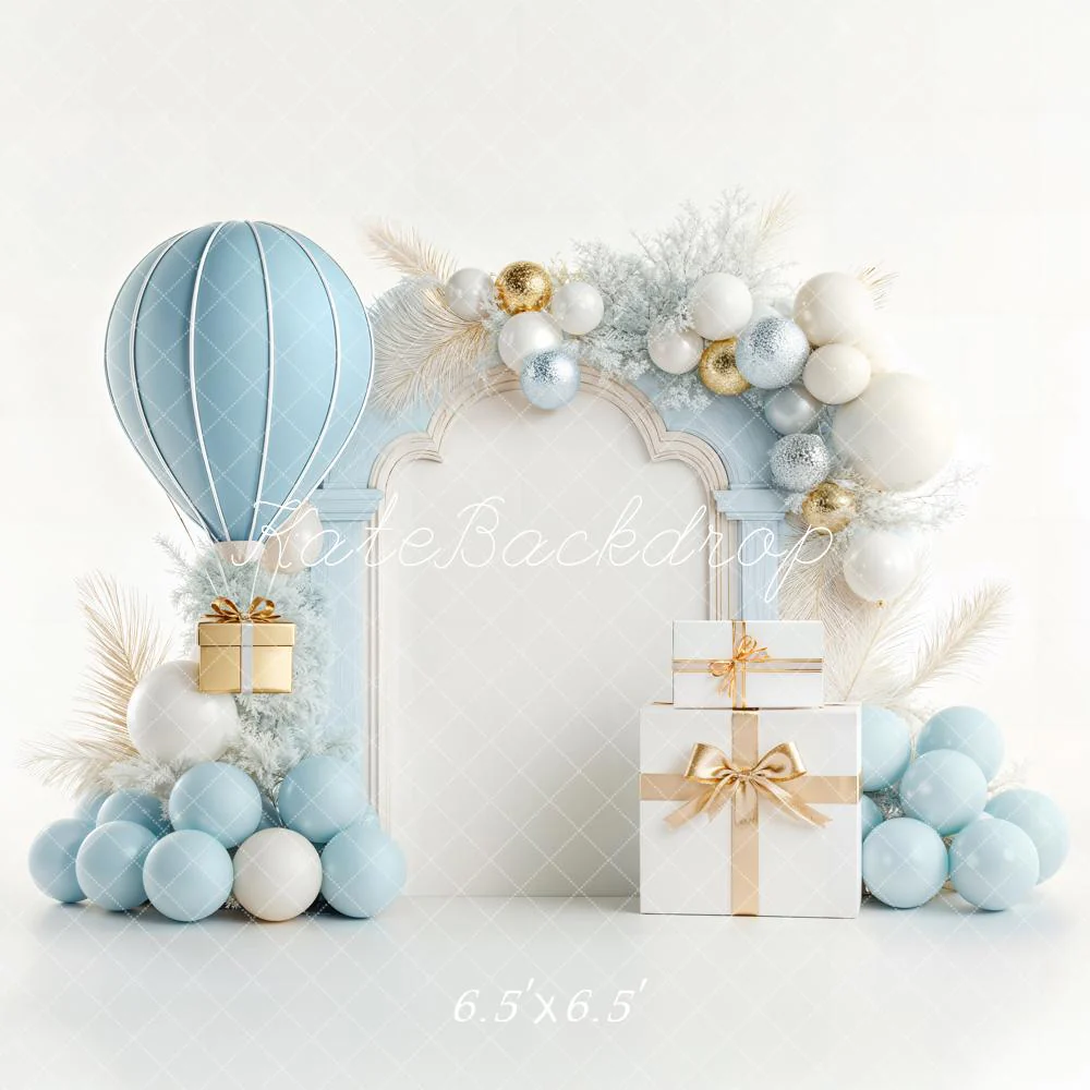 Kate Cake Smash Blue Hot Air Balloon Arch Backdrop Designed by Chain Photography - Image 2