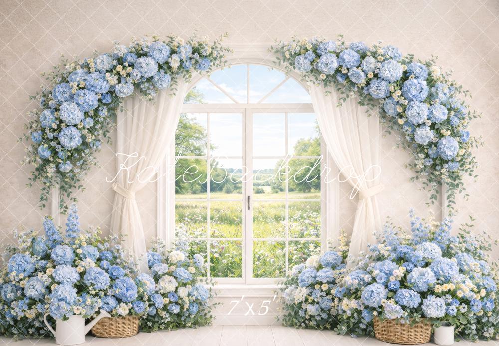 Kate Spring Blue Hydrangea Curtain Window Backdrop Designed by Megan Leigh Photography
