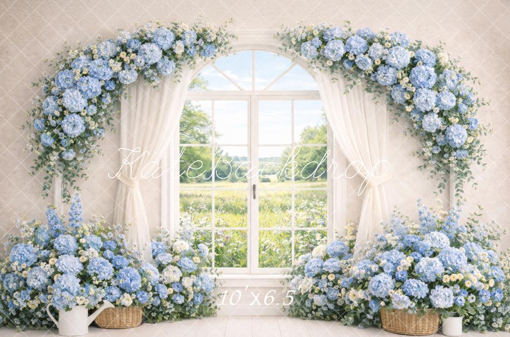 Kate Spring Blue Hydrangea Curtain Window Backdrop Designed by Megan Leigh Photography - Image 4