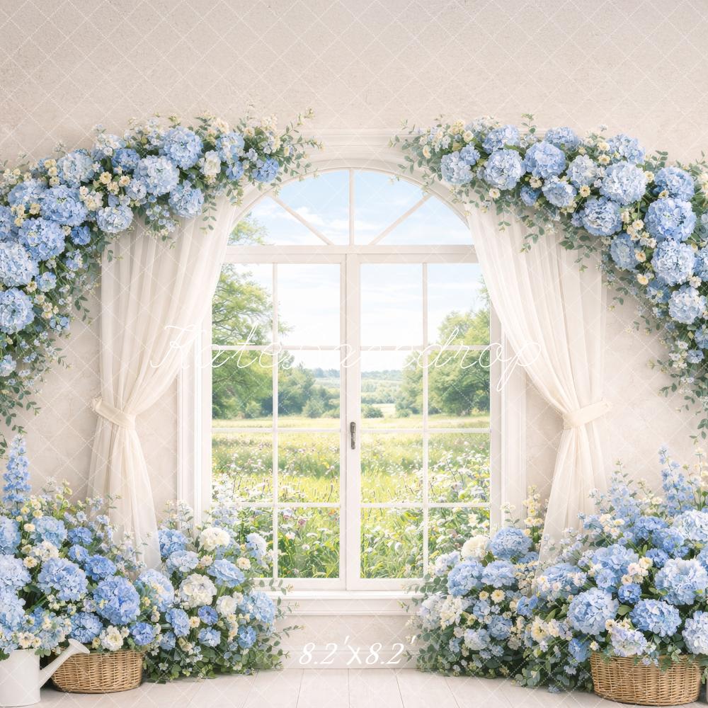 Kate Spring Blue Hydrangea Curtain Window Backdrop Designed by Megan Leigh Photography - Image 5