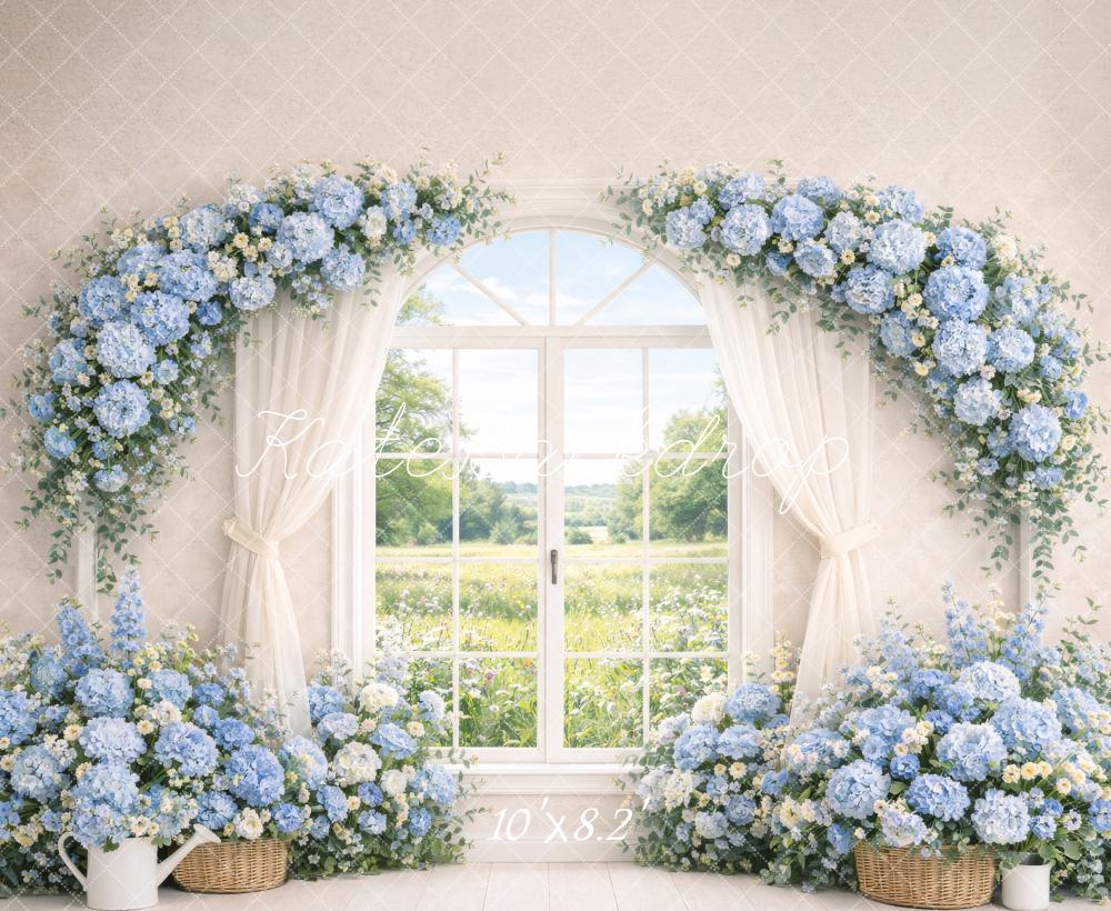 Kate Spring Blue Hydrangea Curtain Window Backdrop Designed by Megan Leigh Photography - Image 6
