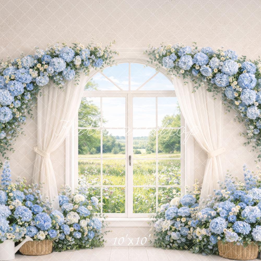Kate Spring Blue Hydrangea Curtain Window Backdrop Designed by Megan Leigh Photography - Image 7