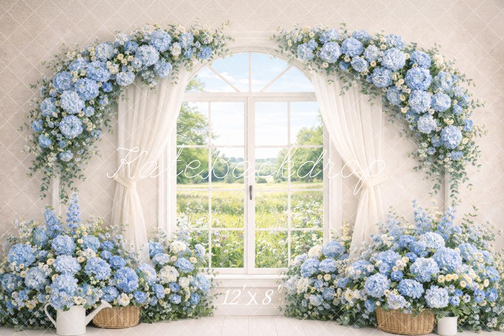 Kate Spring Blue Hydrangea Curtain Window Backdrop Designed by Megan Leigh Photography - Image 8