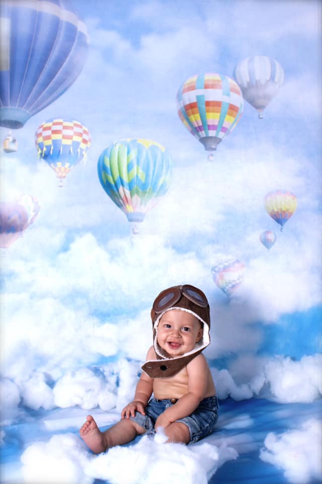 Kate Blue Sky Cloudy Hot Air Colored Balloon Backdrop For Children Photography - Image 3