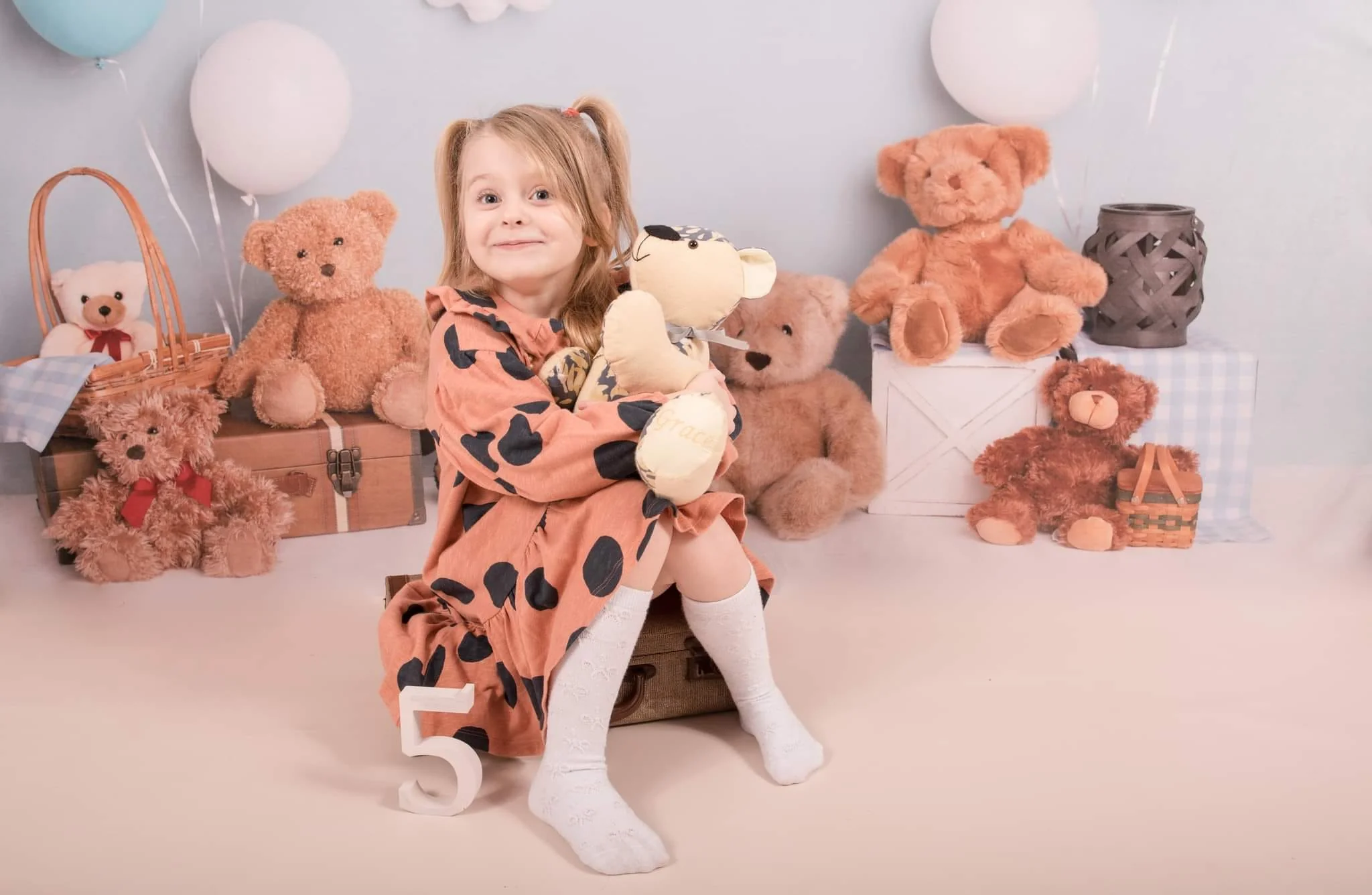 Kate Blue Teddy Bear Birthday Picnic Children Backdrop Designed by Melissa King - Image 2