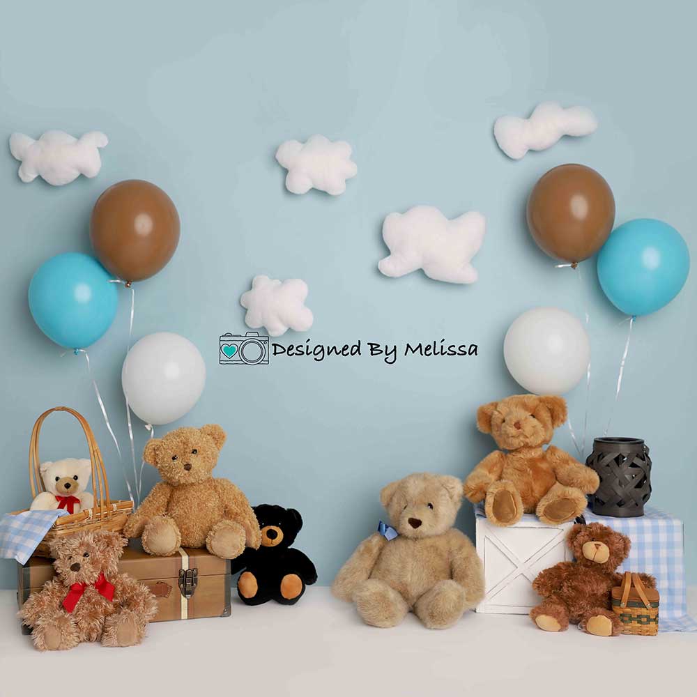 Kate Blue Teddy Bear Birthday Picnic Children Backdrop Designed by Melissa King - Image 3
