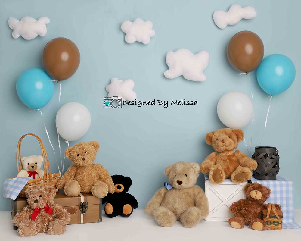 Kate Blue Teddy Bear Birthday Picnic Children Backdrop Designed by Melissa King - Image 4