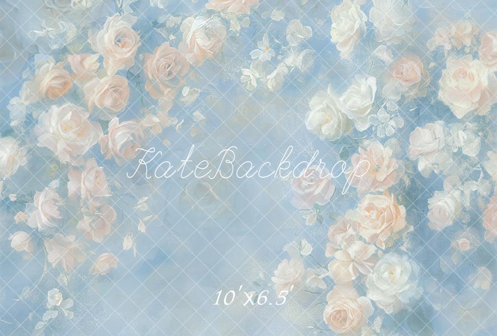 Kate Blue Vintage Roses Floral Fleece Backdrop Designed by GQ - Image 2