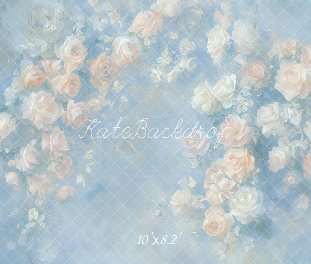 Kate Blue Vintage Roses Floral Fleece Backdrop Designed by GQ - Image 3