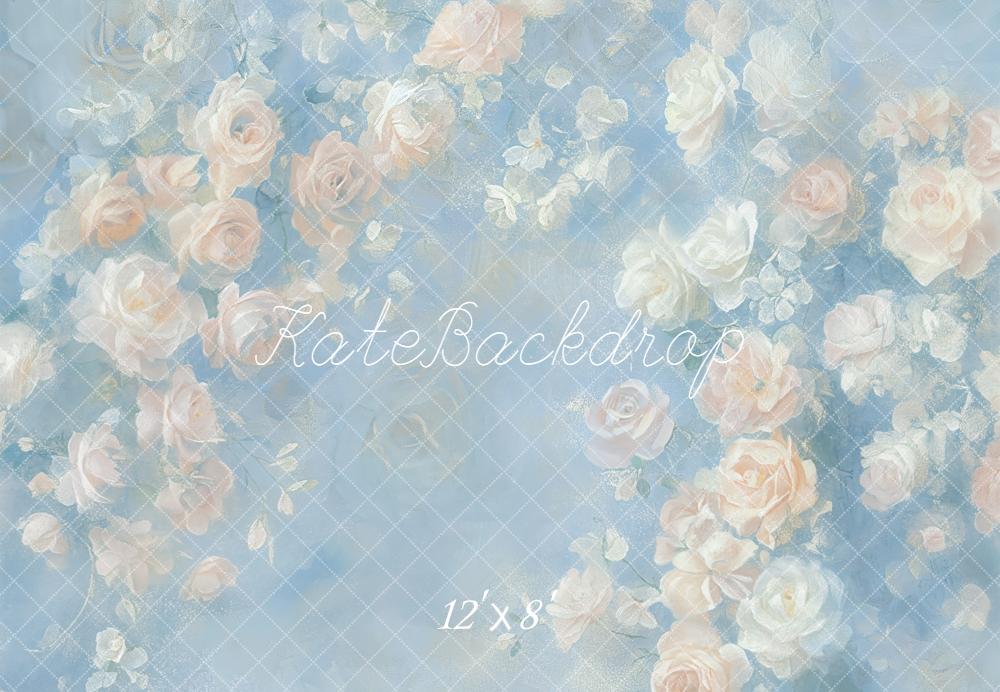 Kate Blue Vintage Roses Floral Fleece Backdrop Designed by GQ - Image 4