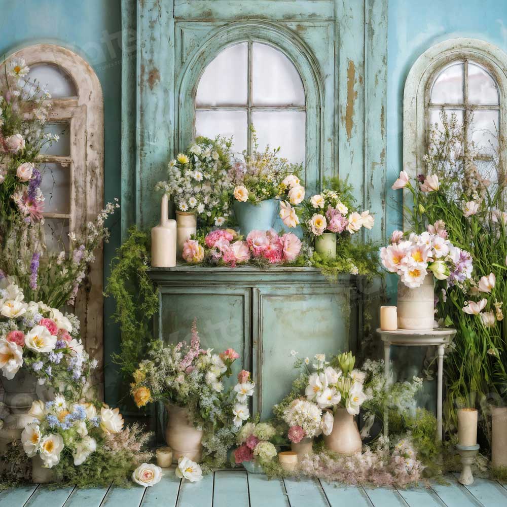 Kate Blue Window Flower Room Backdrop Designed by Emetselch - Image 2