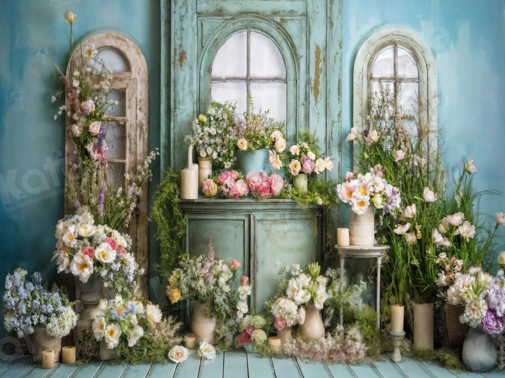 Kate Blue Window Flower Room Backdrop Designed by Emetselch - Image 3