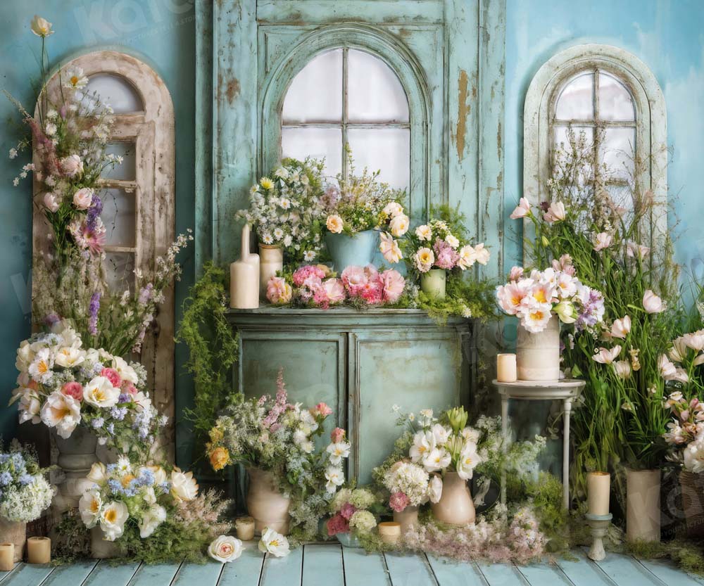 Kate Blue Window Flower Room Backdrop Designed by Emetselch - Image 4