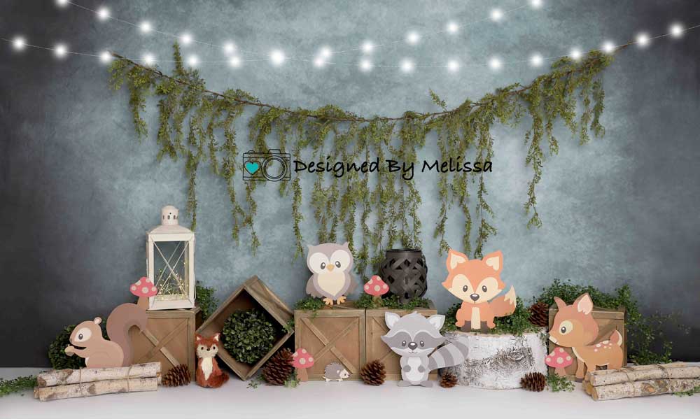 Kate Blue Woodland Animals Cake Smash Backdrop Designed by Melissa King - Image 2