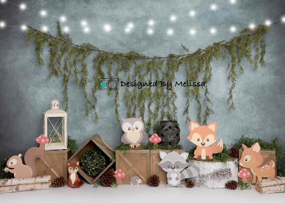 Kate Blue Woodland Animals Cake Smash Backdrop Designed by Melissa King - Image 3