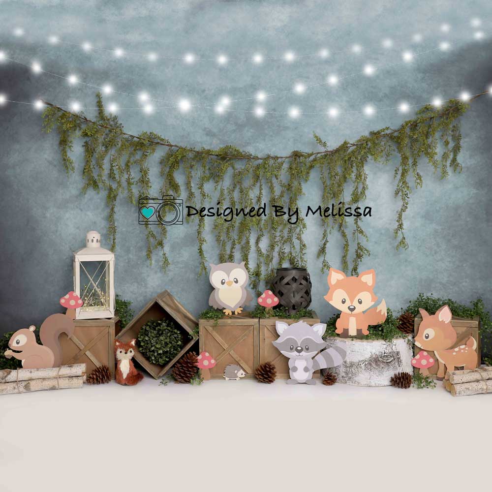 Kate Blue Woodland Animals Cake Smash Backdrop Designed by Melissa King - Image 4