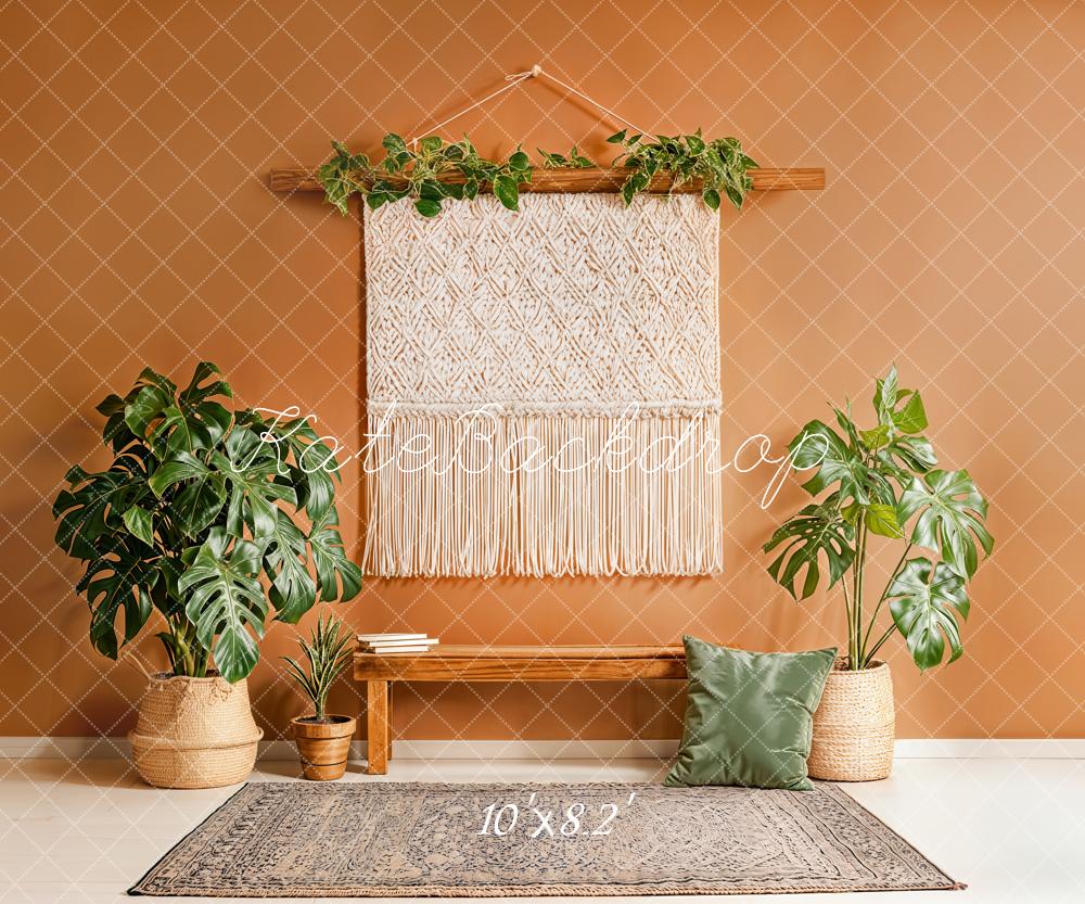 Kate Bohemian Macramé Bench Green Plants Fleece Backdrop Designed by Emstselch - Image 3