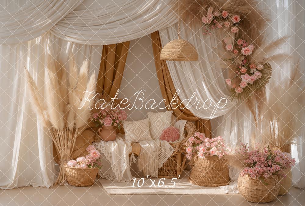Kate Bohemian Pampas Grass Floral Fleece Backdrop Designed by Emetselch - Image 2