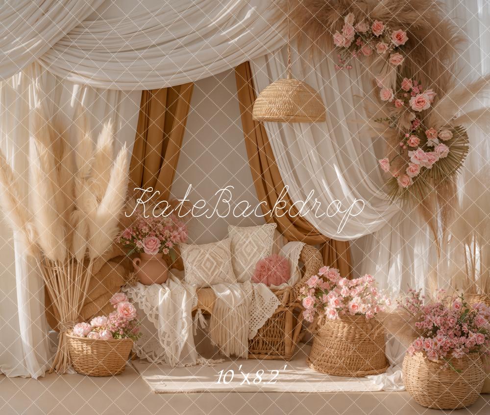 Kate Bohemian Pampas Grass Floral Fleece Backdrop Designed by Emetselch - Image 3