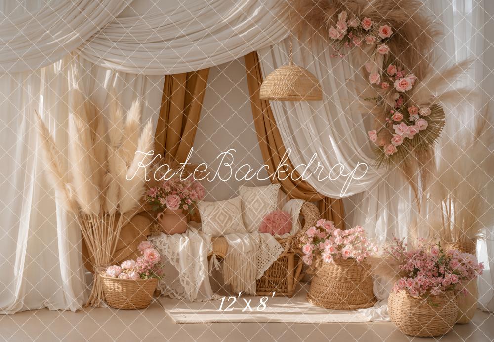 Kate Bohemian Pampas Grass Floral Fleece Backdrop Designed by Emetselch - Image 4