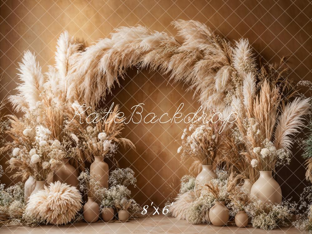 Kate Boho Arch Pampas Grass Brown Backdrop Designed by Emetselch - Image 3