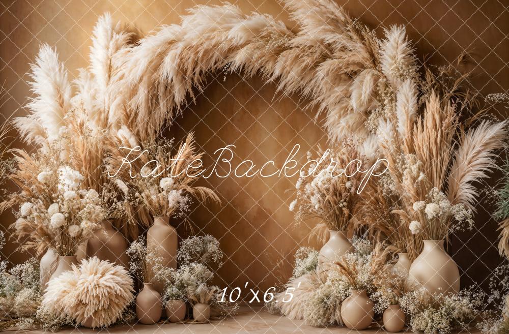 Kate Boho Arch Pampas Grass Brown Backdrop Designed by Emetselch - Image 4