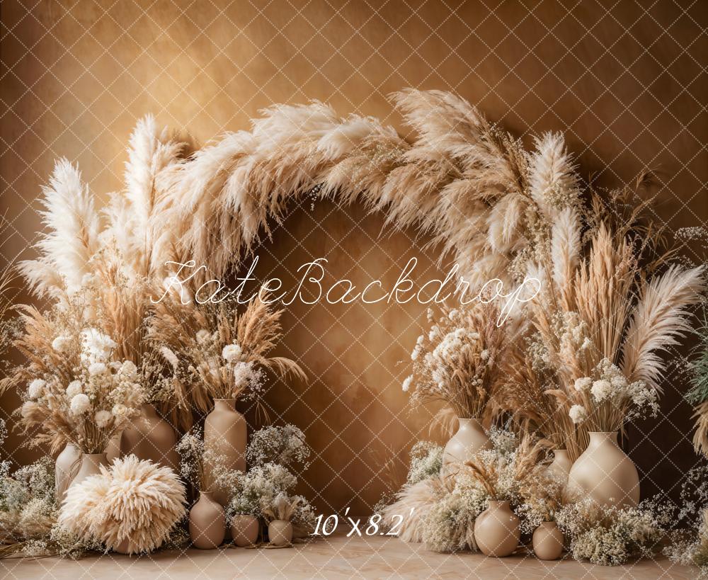 Kate Boho Arch Pampas Grass Brown Backdrop Designed by Emetselch - Image 5