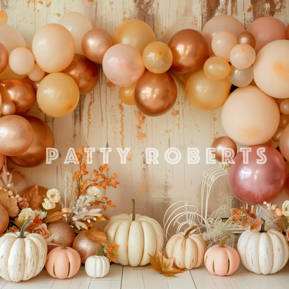 Kate Boho Autumn Balloon Arch Pumpkins Backdrop Designed by Patty Robert - Image 2