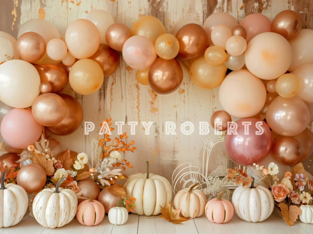 Kate Boho Autumn Balloon Arch Pumpkins Backdrop Designed by Patty Robert - Image 3