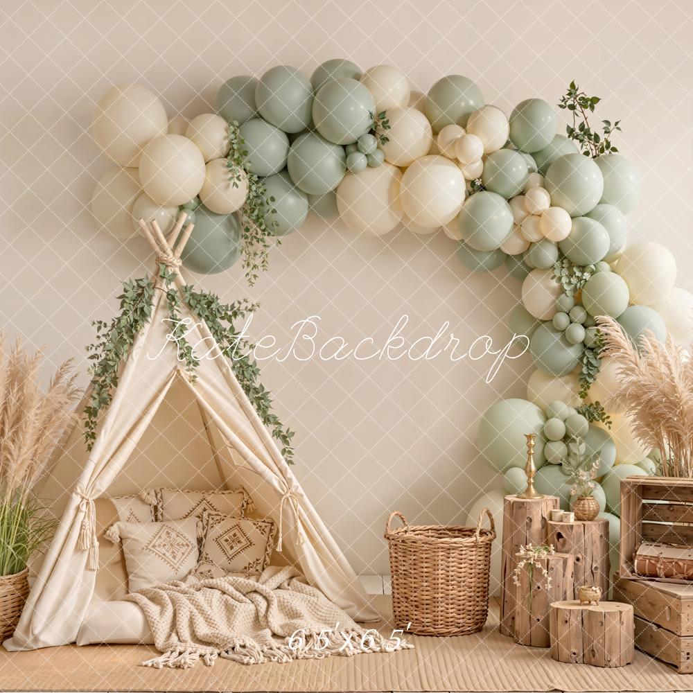 Kate Boho Balloon Arch Teepee Neutral Backdrop Designed by Emetselch - Image 2