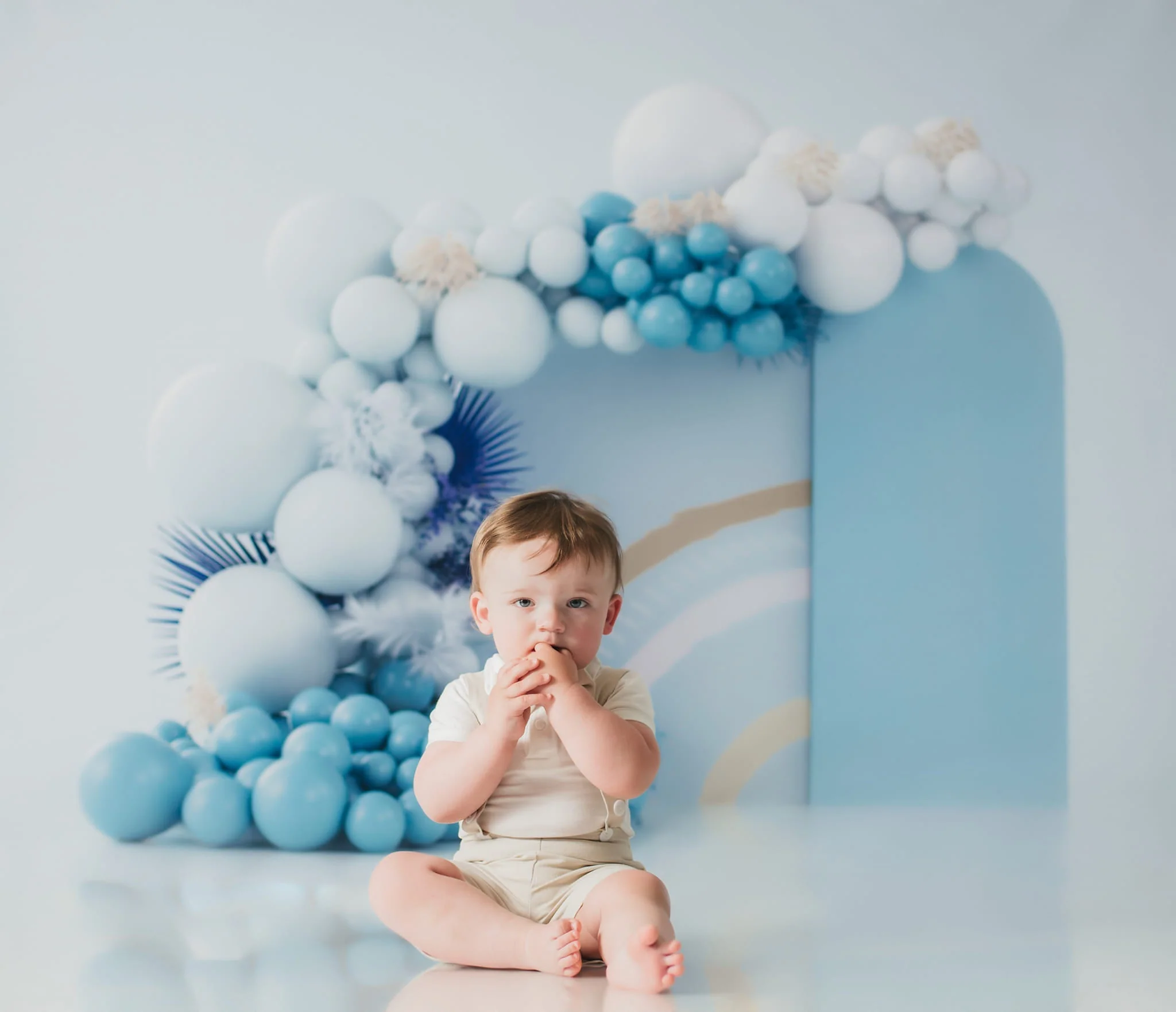 Kate Boho Balloons Fleece Backdrop Blue Cake Smash Designed by Uta Mueller Photography - Image 3