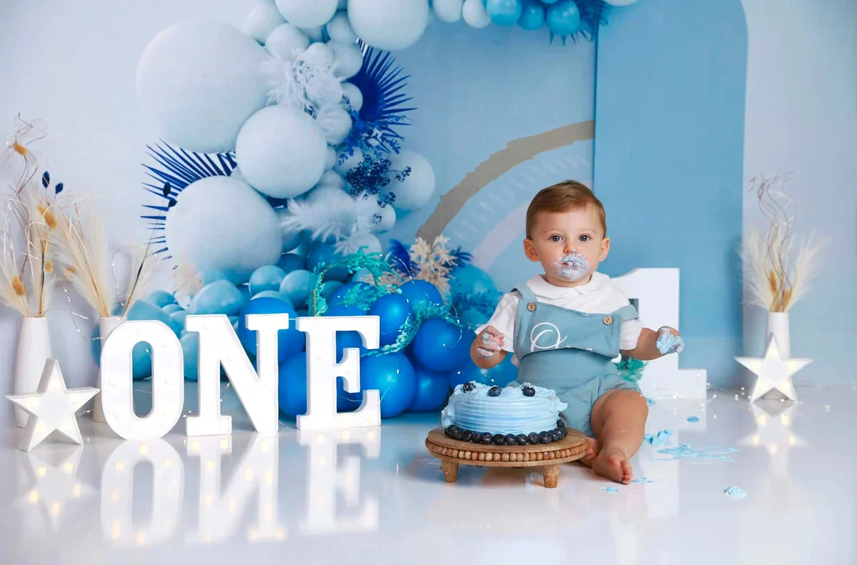Kate Boho Balloons Fleece Backdrop Blue Cake Smash Designed by Uta Mueller Photography - Image 4